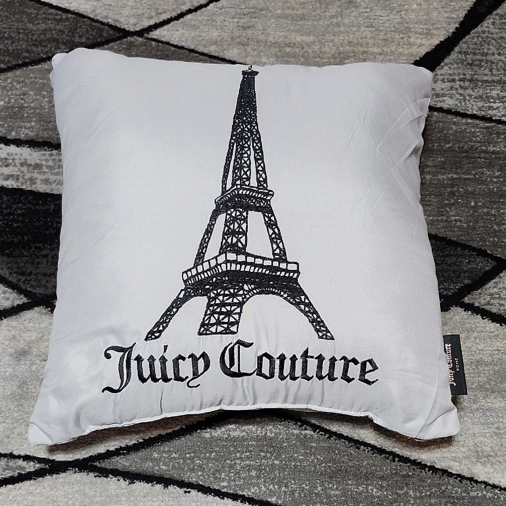 JUICY COUTURE EMBROIDERED EIFFEL TOWER "JUICY IN PARIS" DECORATIVE THROW PILLOW